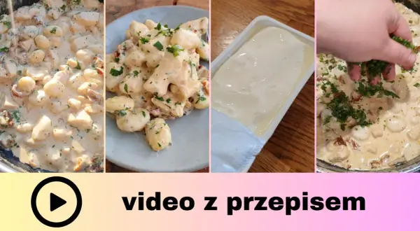 Kremowe gnocchi z kurczakiem i suszonymi pomidorami, posypane świeżą natką pietruszki. Pyszny przepis na obiad.