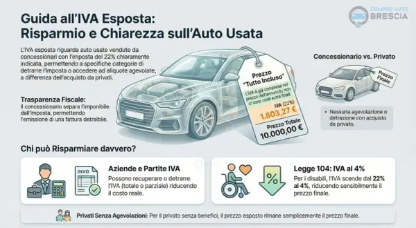 Guida all'IVA esposta: auto usate con IVA 22% inclusa. Scopri come si calcola l'IVA al 4% per disabili (Legge 104) e per aziende.