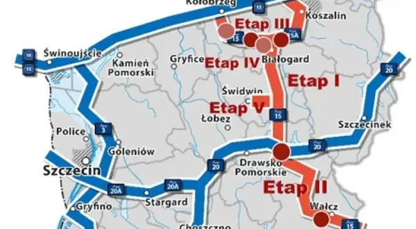 Mapa przedstawia etapy tras rowerowych w regionie, w tym okolice Koszalina. Zaplanuj swoją podróż!