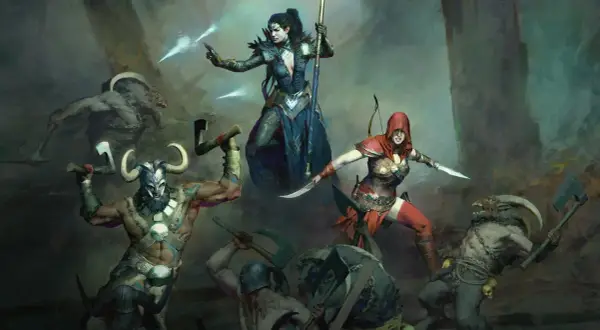 Bohaterowie Diablo 4 walczą z potworami. Niezależnie od platformy, dzięki diablo 4 crossplay, możesz dołączyć do walki!