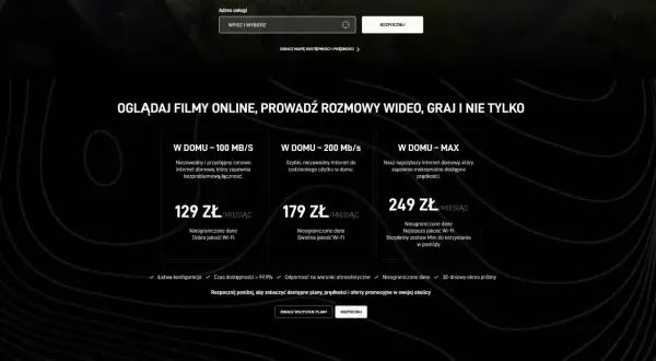Oferta internetu domowego. Sprawdź plany 100, 200 Mb/s i MAX. Szybki internet, idealny do streamingu i gier, jak Starlink.