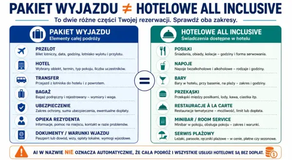 Pakiet wyjazdu vs. hotelowe all inclusive: co znaczy all inclusive? Rozróżnienie kluczowe dla uniknięcia dopłat.