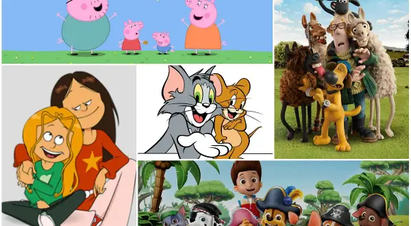 Świnka Peppa, Tom i Jerry, Psi Patrol, owce z filmu "Fistaszki" i inne postacie z bajek dla czterolatka.
