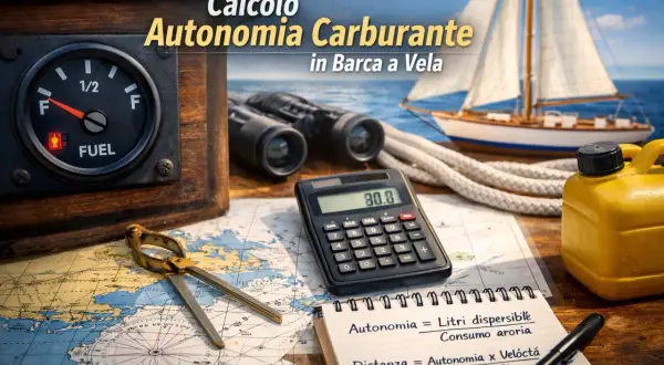 Strumenti nautici, calcolatrice e formule per il calcolo dell'autonomia del carburante in barca a vela. Il costo carburante barca è fondamentale per pianificare la navigazione.