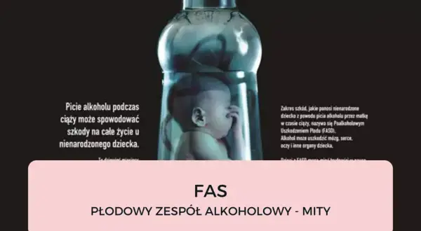 Dziecko w butelce symbolizuje FAS. Picie alkoholu w ciąży powoduje uszkodzenia, które mogą trwać całe życie.