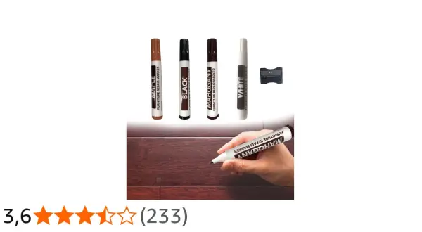 Kit per ritoccare mobili: pennarelli per legno e temperino. Scopri come togliere il pennarello dal legno con questi colori.