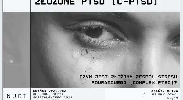 Zbliżenie na zapłakane oko, symbolizujące złożony zespół stresu pourazowego (c-PTSD). Informacje o terapii.