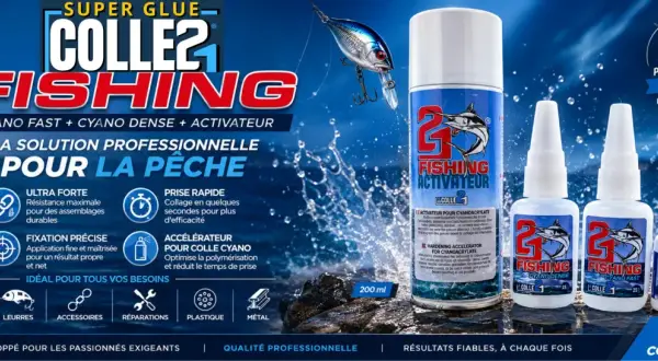 Super colle cyanoacrylate pour la pêche : fixation rapide et durable. Idéal pour montages, leurres et réparations.