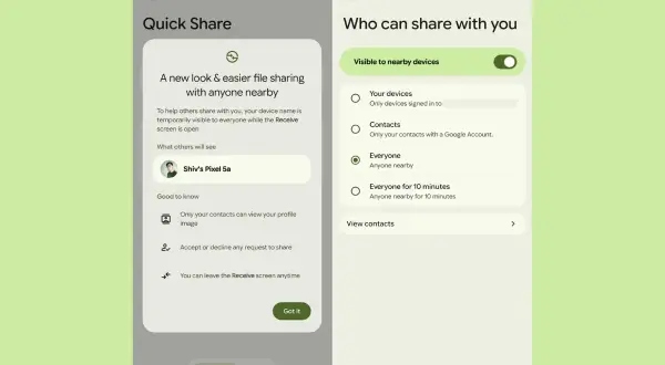 Ustawienia "Quick Share" pozwalają na szybkie udostępnianie plików. Wybierz, kto może się z Tobą dzielić.