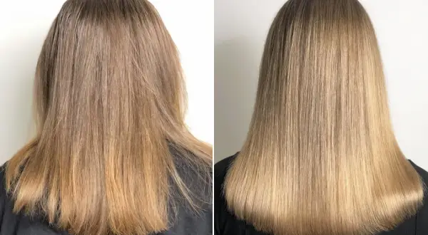 Vorher/Nachher-Vergleich: Ein **haarschnitt lange haare glatt** mit seidigem Glanz und perfekter Form.