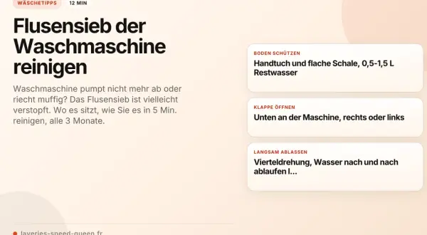 Anleitung: Flusensieb der Waschmaschine reinigen. So beheben Sie Probleme wie schlechten Geruch oder nicht abpumpendes Wasser.