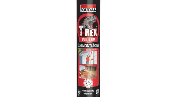 Klej montażowy T-Rex od Soudal, super mocny, wzmocniony włóknem. Idealny do prac wewnątrz i na zewnątrz.