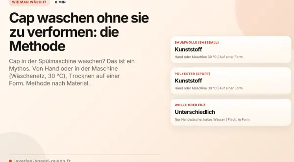 Anleitung: Cap waschen ohne Verformung. Tipps für Baumwolle, Polyester und Wolle. Maschinenwäsche oder Handwäsche, Trocknen auf Form.