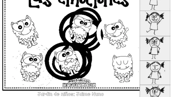 Fichas cuaderno de emociones para imprimir con divertidos monstruos y niñas expresando diferentes sentimientos.