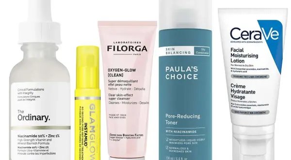 Prodotti skincare con niacinamide: The Ordinary, Paula's Choice e CeraVe, per migliorare gli effetti sulla pelle.