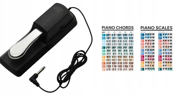 Czarny pedał do keyboardu, idealny do nauki akordów i skal.