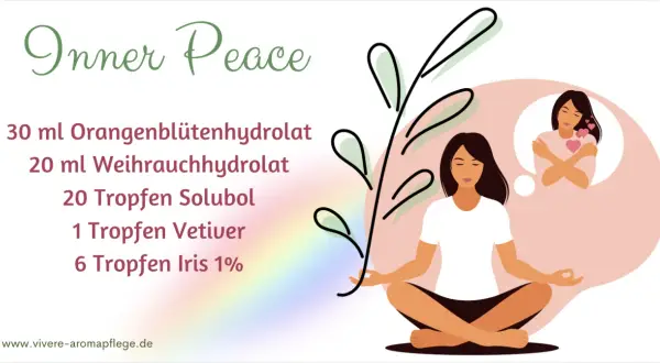 Entspannende Mischung für inneren Frieden. Die Wirkung von Cajeput auf die Psyche wird hier durch ätherische Öle wie Vetiver und Iris unterstützt.
