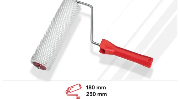 Rouleau débulleur pour ragréage, idéal pour éliminer les bulles d'air dans les enduits et résines. Disponible en plusieurs tailles.