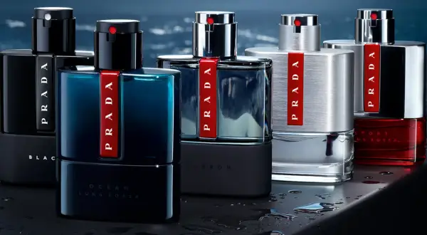 Kolekcja męskich perfum Prada Luna Rossa: Ocean, Carbon, Black i Sport. Eleganckie flakony z czerwonym akcentem.