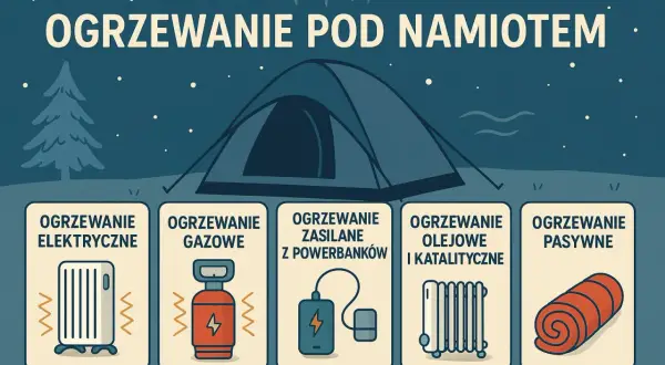 Różne metody ogrzewania namiotu: elektryczne, gazowe, z powerbanków, olejowe, katalityczne i pasywne.