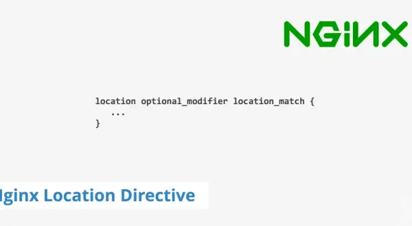 Extrait de configuration Nginx montrant la directive `location` avec un modificateur optionnel et une correspondance de localisation, illustrant l'utilisation de `nginx location regex`.