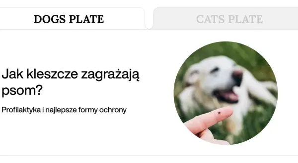 Kleszcz na palcu, w tle rozmyty pies. Dowiedz się, co na kleszcze dla psa jest najskuteczniejsze.