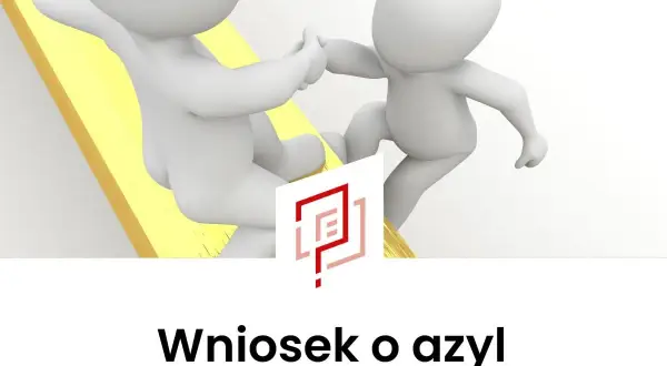 Dwóch białych ludzików podaje sobie ręce, symbolizując pomoc i wsparcie. To obrazuje, co to jest azyl – bezpieczne schronienie.