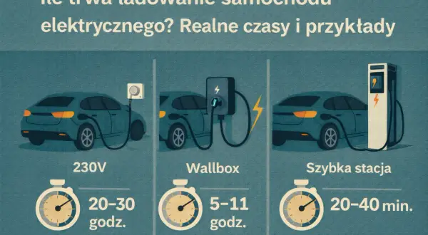 Ile trwa ładowanie samochodu elektrycznego na stacji? Od 20-30 godzin (230V) do 20-40 minut (szybka stacja).