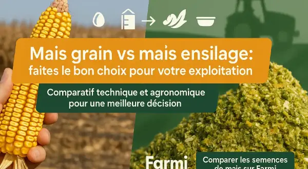 Comparaison visuelle entre un épi de maïs grain et du maïs ensilage, pour aider à choisir la meilleure option pour votre exploitation.