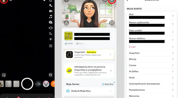 Ustawienia konta Snapchata, gdzie można znaleźć informacje o tym, co to jest Snappassa, oraz edytować profil.