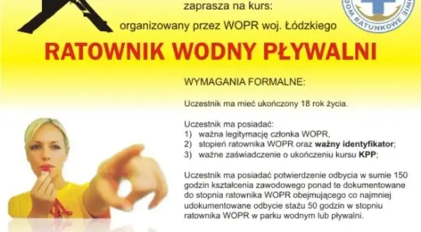 Jak zostać ratownikiem wodnym? Kurs WOPR w Tomaszowie Mazowieckim. Wymagania: 18 lat, legitymacja WOPR, kurs KPP.