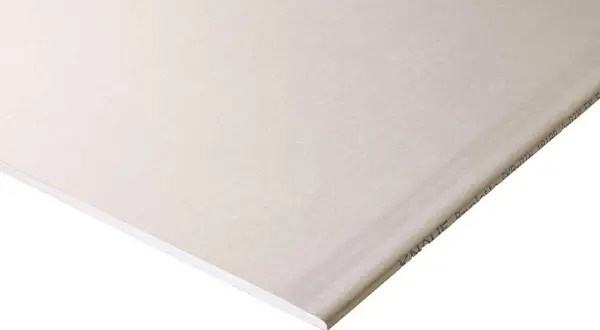 Eine weiße Rigipsplatte mit einer Standard-Rigipsplatten-Dicke, bereit für den Innenausbau.