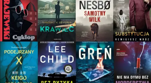 Kolekcja najlepszych polskich książek kryminalnych: "Cyklop", "Krawiec", "Samotny Wilk", "Substytucja", "Podejrzany X", "Bez ryzyka", "Płonące tajemnice", "Nie ma dymu bez morderstwa".