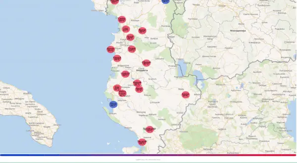 Albania pogoda lipiec: gorąco w Tiranie (34°C), Shkodrze (33°C) i Gjirokastër (33°C). Vlorë 26°C.