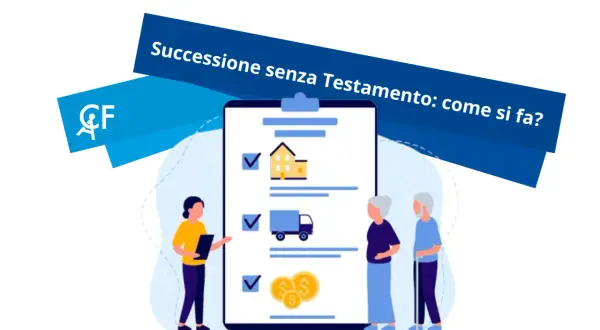 Una persona illustra a una coppia anziana una lista di beni (casa, furgone, denaro) per chi avvisa gli eredi senza testamento.