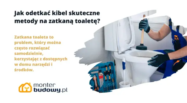 Zatkany kibel na amen? Hydraulik z przepychaczem walczy z problemem. Obok skrzynka z narzędziami.
