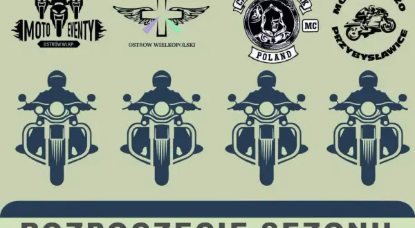 Grafiki motocyklowe i napisy "Rozpoczęcie sezonu". Czas na jazdę!