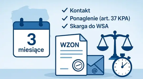 Kalendarz 3 miesiące, dokument WZON, waga sprawiedliwości i stoper. Proces odwoławczy, gdy niepełnosprawność jest problemem.