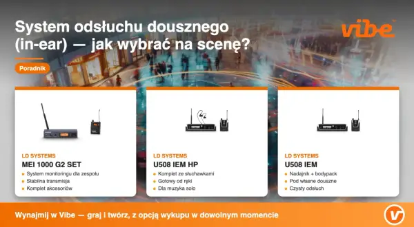 Trzy zestawy słuchawek odsłuchowych scenicznych: MEI 1000 G2 SET, U508 IEM HP i U508 IEM. Poradnik wyboru sprzętu na scenę.