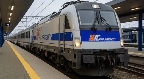 Nowoczesny pociąg PKP Intercity gotowy do podróży. Pociągi międzynarodowe z Polski czekają na pasażerów.
