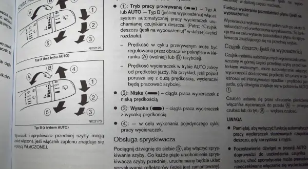 Instrukcja obsługi wycieraczek: czujnik deszczu jak włączyć. Pokrętło reguluje czułość, a dźwignia steruje pracą wycieraczek.