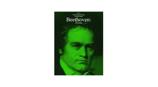 Portret Beethovena w zielonej tonacji, z napisem "Beethoven: Für Elise".