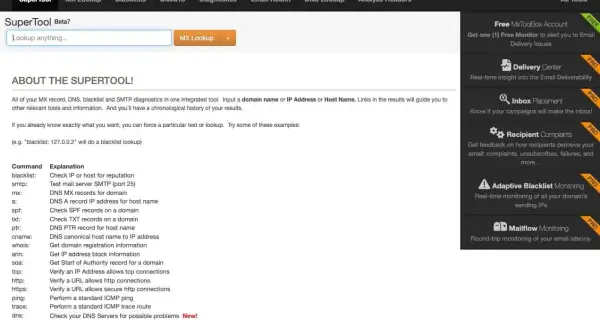 Narzędzie SuperTool do sprawdzania listy rbl, DNS, reputacji IP i innych.