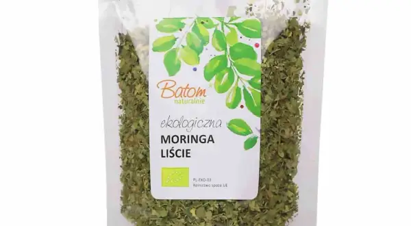 Opakowanie ekologicznych liści moringa marki Batom. Nie daj się nabrać na ściemę, to prawdziwe liście!