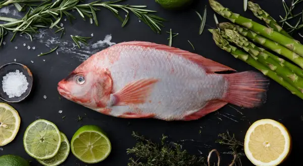 Świeża tilapia z cytryną, limonką, szparagami i ziołami. Czy tilapia ma ości? To pytanie często zadawane przed przygotowaniem tej ryby.
