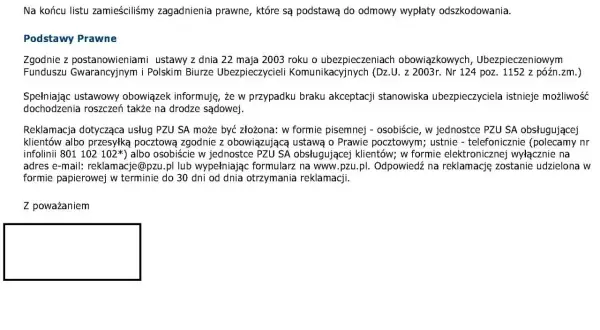 PZU wykaz chorób do odszkodowania - informacje o podstawach prawnych i procedurze reklamacyjnej usług PZU SA.
