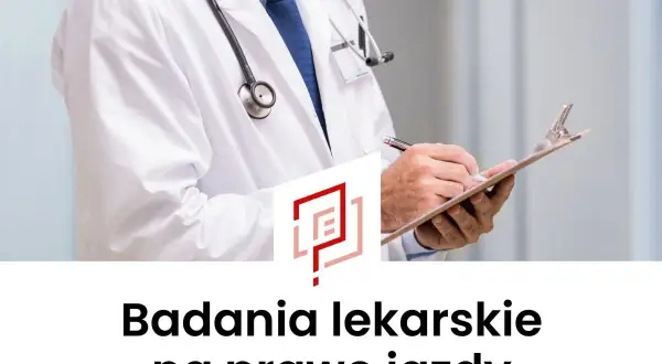 Lekarz w białym kitlu z notatnikiem i stetoskopem. Badania na prawo jazdy.