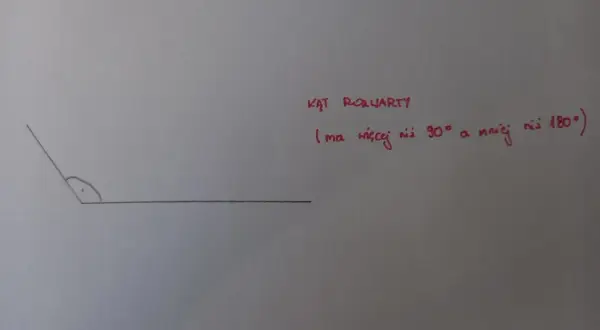 Kąt rozwarty, szerszy niż prosty, ale węższy niż płaski.