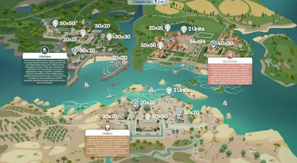 Mapa Sims 4: Ondarion. Dzielnice Verdemar, Bellacorde i Dambele czekają na odkrycie.