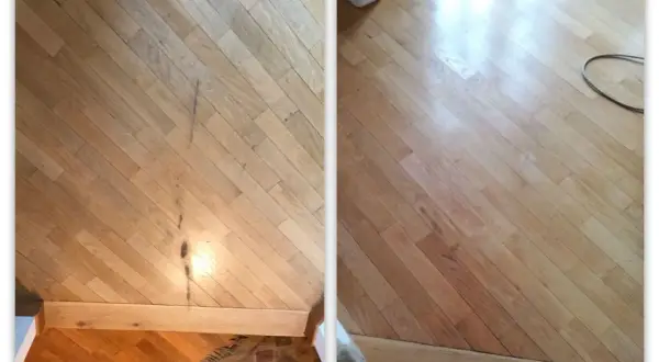 Parquet rovinato e poi splendente dopo il trattamento. Il risultato del sbiancare parquet prima e dopo è sorprendente.